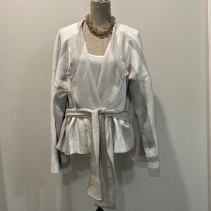 Anthropologie Elliatt white and grey wrap cardigan sweater Size Large